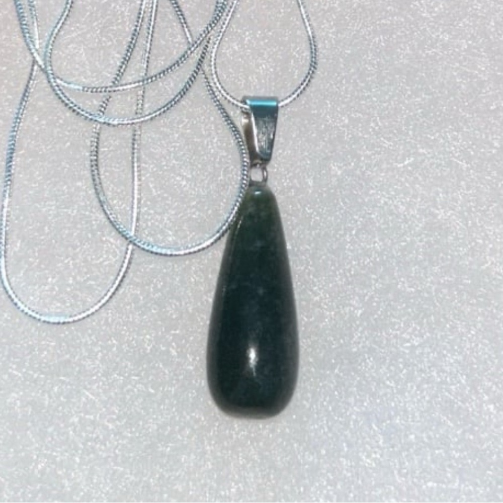 Boho Green Jasper Sterling Silver Necklace 24”